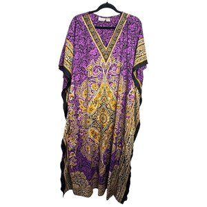 Vintage Santé Classics Purple/Gold Paisley Kaftan Dress OS Caftan Satiny Sequin